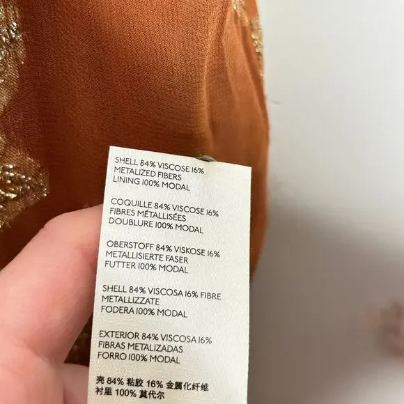 ANTHROPOLOGIE Jocasta Metallic Gold Orange Maxi Dress Sz L {3A37} -  coffeafoods.com